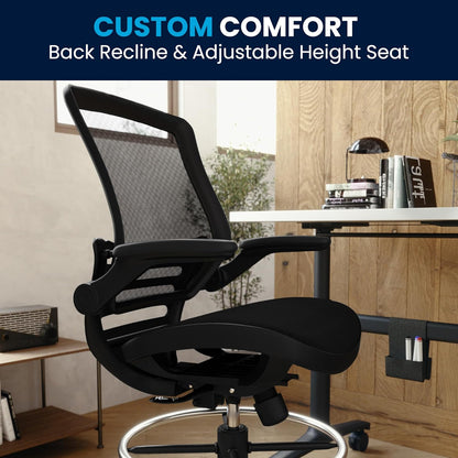 Flash Furniture Waylon Mid-Back Swivel Office Chair with Adjustable Foot Ring, Lumbar Support, and Seat Height, Ergonomic Mesh Executive Chair with Armrests, Black