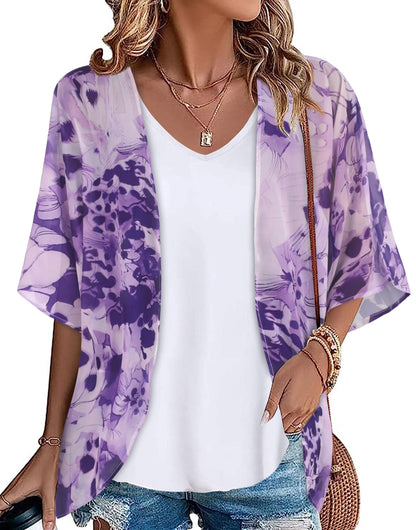 Womens Kimono Beach Cover Up Chiffon Cardigan Floral Tops Loose Capes