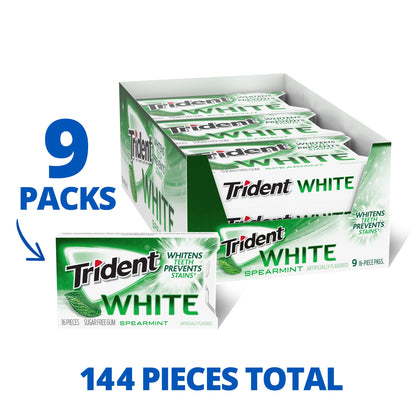 Trident White Peppermint Sugar Free Gum, 16 Count (Pack of 9)