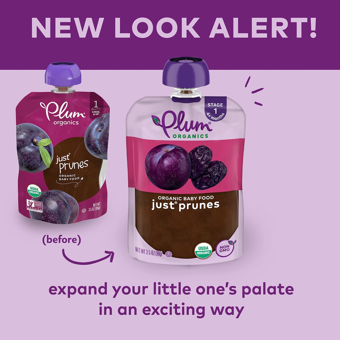 Plum Organics | Stage 1 | Organic Baby Food Meals [4+ Months] | Just Prunes | 3.5 Ounce Pouch (Pack Of 12) Packaging May Vary