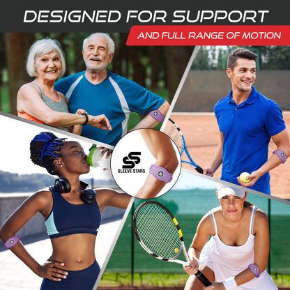 Sleeve Stars Tennis Elbow Brace for Men & Women, Tendonitis Elbow Brace & Strap Golfers Elbow Brace Counterforce Band for Tendon Pain Relief & Support for Forearm w/ 3 Straps Fits 9-23" (Single/Black)