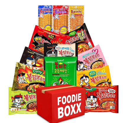 FOODIE BOXX Asian Instant Ramen Noodles Variety Pack with Cookies & Chopsticks (Dry)