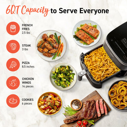 COSORI Air Fryer 9-in-1, Compact but Large 6 Qt, 5 Fast Fan Speeds with 450F for Ultra Crsipy, 95% Less Oil, 100+ In-App Recipes, Roast, Bake, Dehydrate, Reheat, Broil, Proof, Dishwasher Safe, Gray