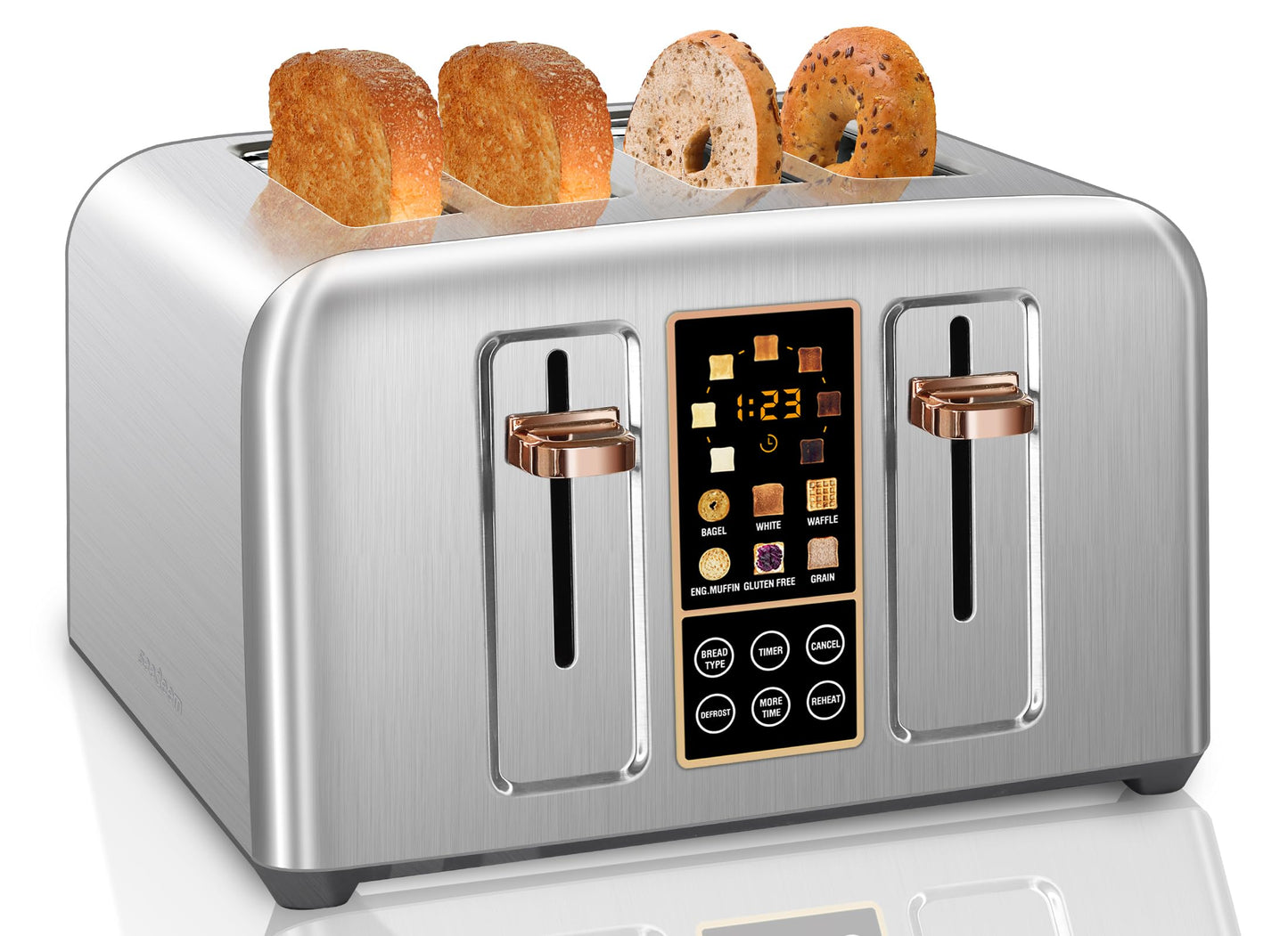 SEEDEEM Toaster 2 Slice, Stainless Toaster LCD Display&Touch Buttons, 50% Faster Heating Speed, 6 Bread Selection, 7 Shade Setting, 1.5''Wide Slot, Removable Crumb Tray, 1350W, Dark Metallic