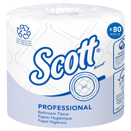 Scott Professional 100% Recycled Fiber Standard Roll Toilet Paper (13217), with Elevated Design, 2-Ply, White, Individually wrapped rolls, (473 Sheets/Roll, 80 Rolls/Case, 37,840 Sheets/Case)