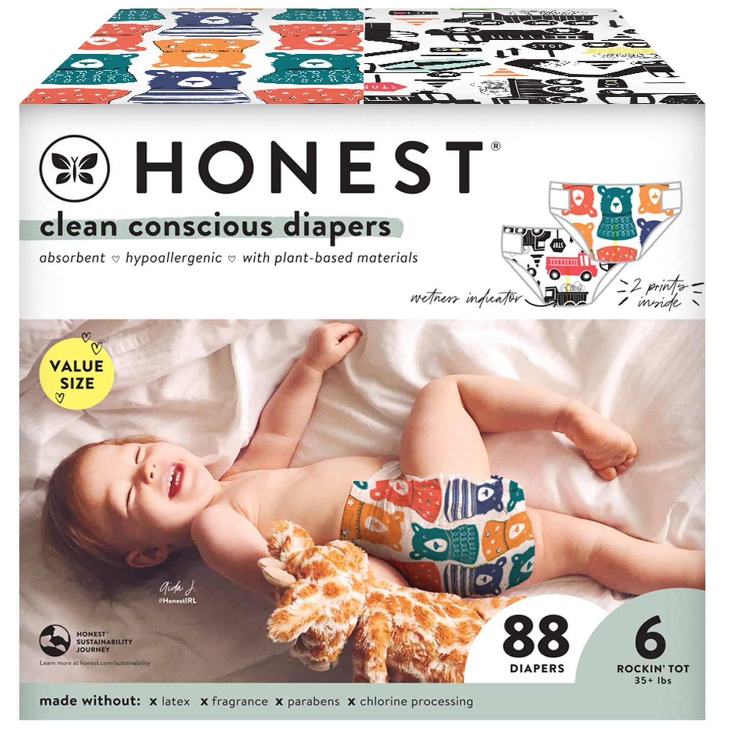 The Honest Company Clean Conscious Diapers | Plant-Based, Sustainable | Above It All + Pandas | Club Box, Size Newborn, 72 Count