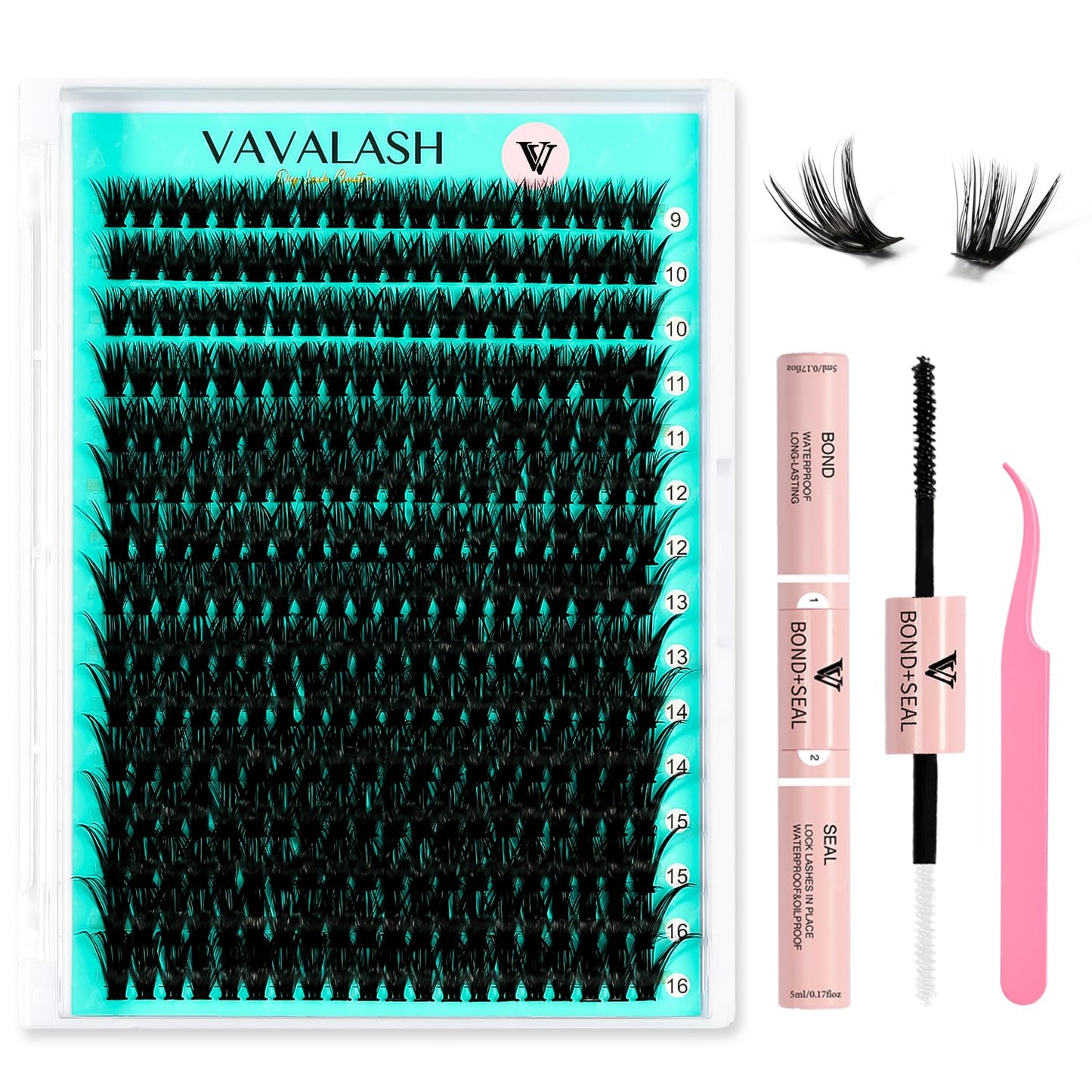 VAVALASH DIY Lash Extension Kit 280 Clusters Individual Lashes Kit 30D 40D 0.07D-10-16mm Lash Clusters, Lash Bond and Seal, Lash Tweezer for DIY Eyelash Extension at Home（Kit-30D+40D-0.07D-10-16MIX）