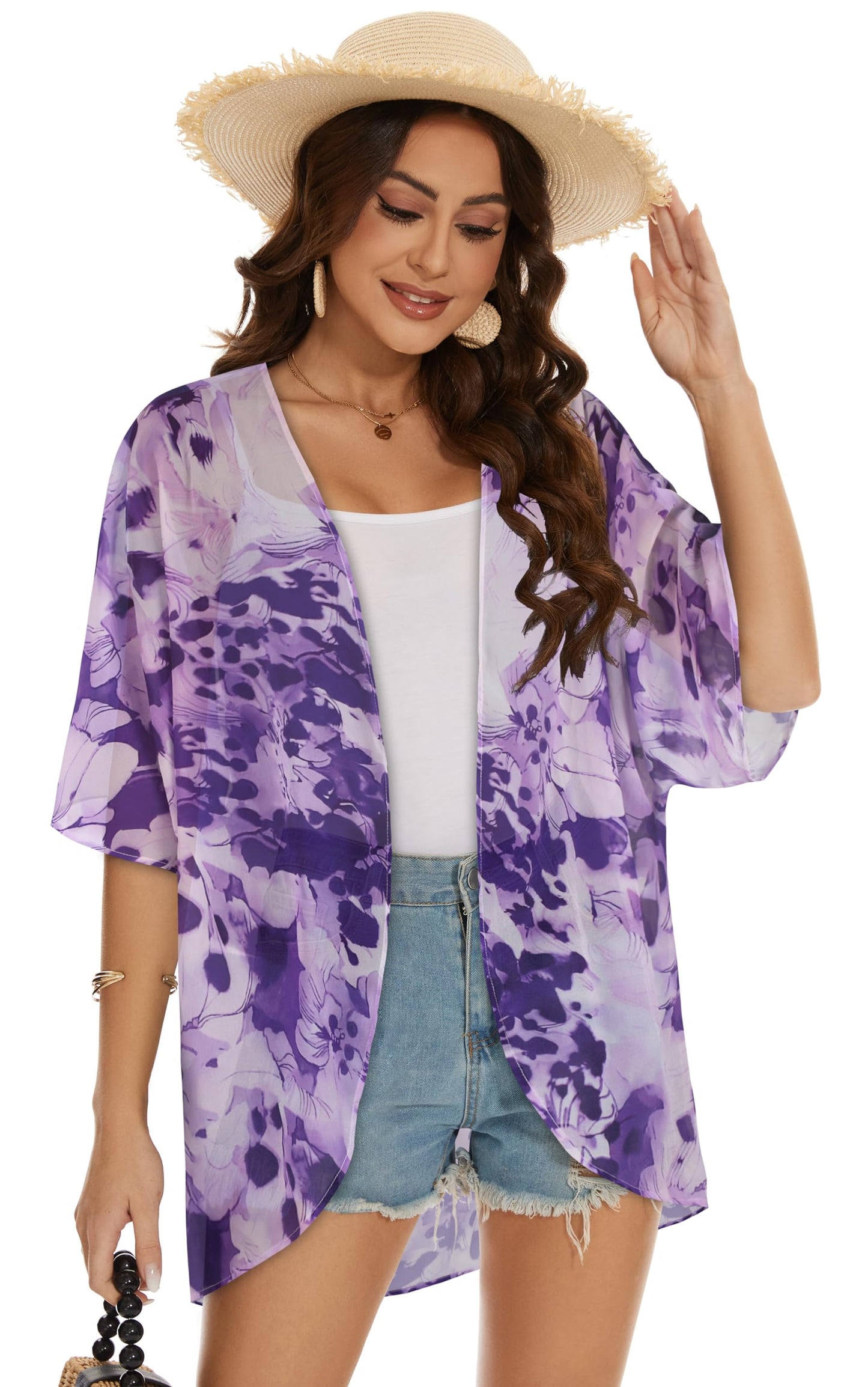 Womens Kimono Beach Cover Up Chiffon Cardigan Floral Tops Loose Capes