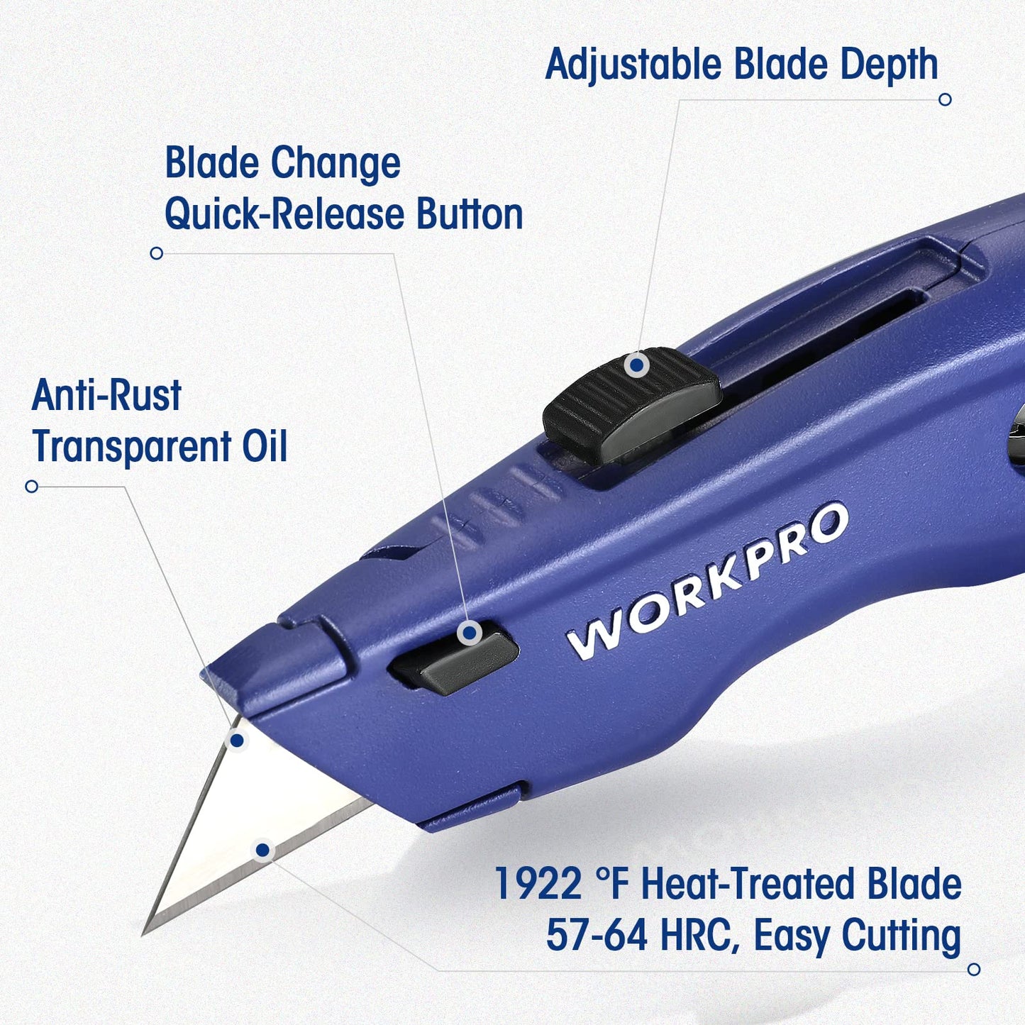 WORKPRO Premium Utility Knife, Retractable All Metal Heavy Duty Box Cutter, Quick Change Blade Razor Knife, with 10 Extra Blades