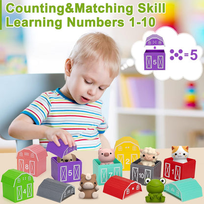 Learning Toys for 1,2,3 Year Old Toddlers, 20Pcs Farm Animals Toys Montessori Counting, Matching & Sorting Fine Motor Games, Christmas Birthday Easter Gift for Baby Boys Girls Age 12-18 Months