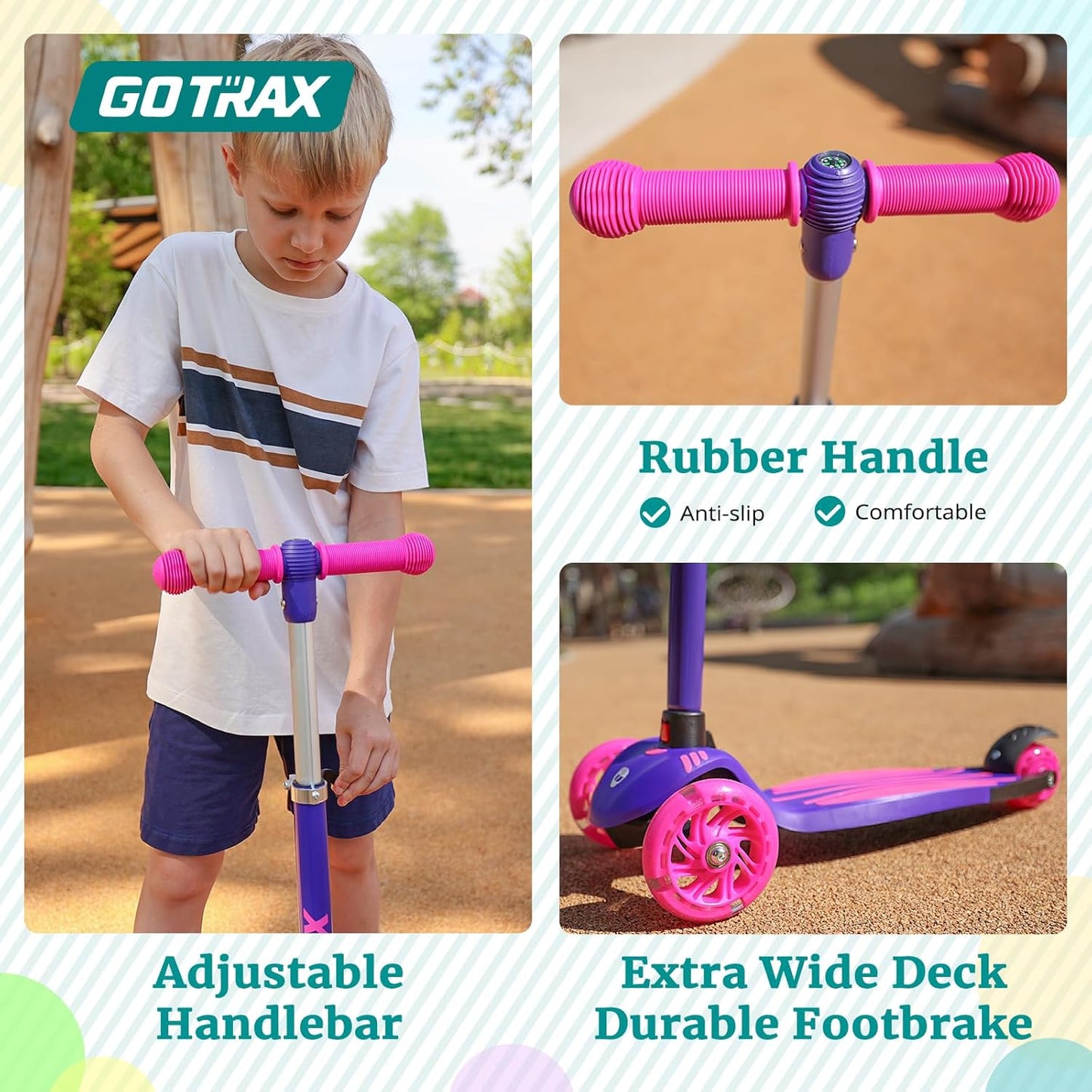 Gotrax KS1 Kids Kick Scooter, LED Lighted Wheels and 3 Adjustable Height Handlebars, Lean-to-Steer & Widen Anti-Slip Deck, 3 Wheel Scooter for Boys & Girls Ages 2-8 and up to 100 Lbs