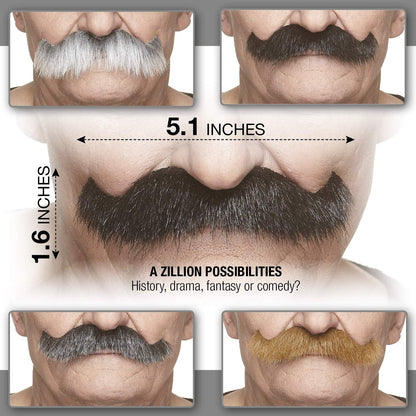 Mustaches Self Adhesive Fake Mustache, Novelty, Rocking Grandpa's False Facial Hair, Costume Accessory for Adults, Black Lustrous Color