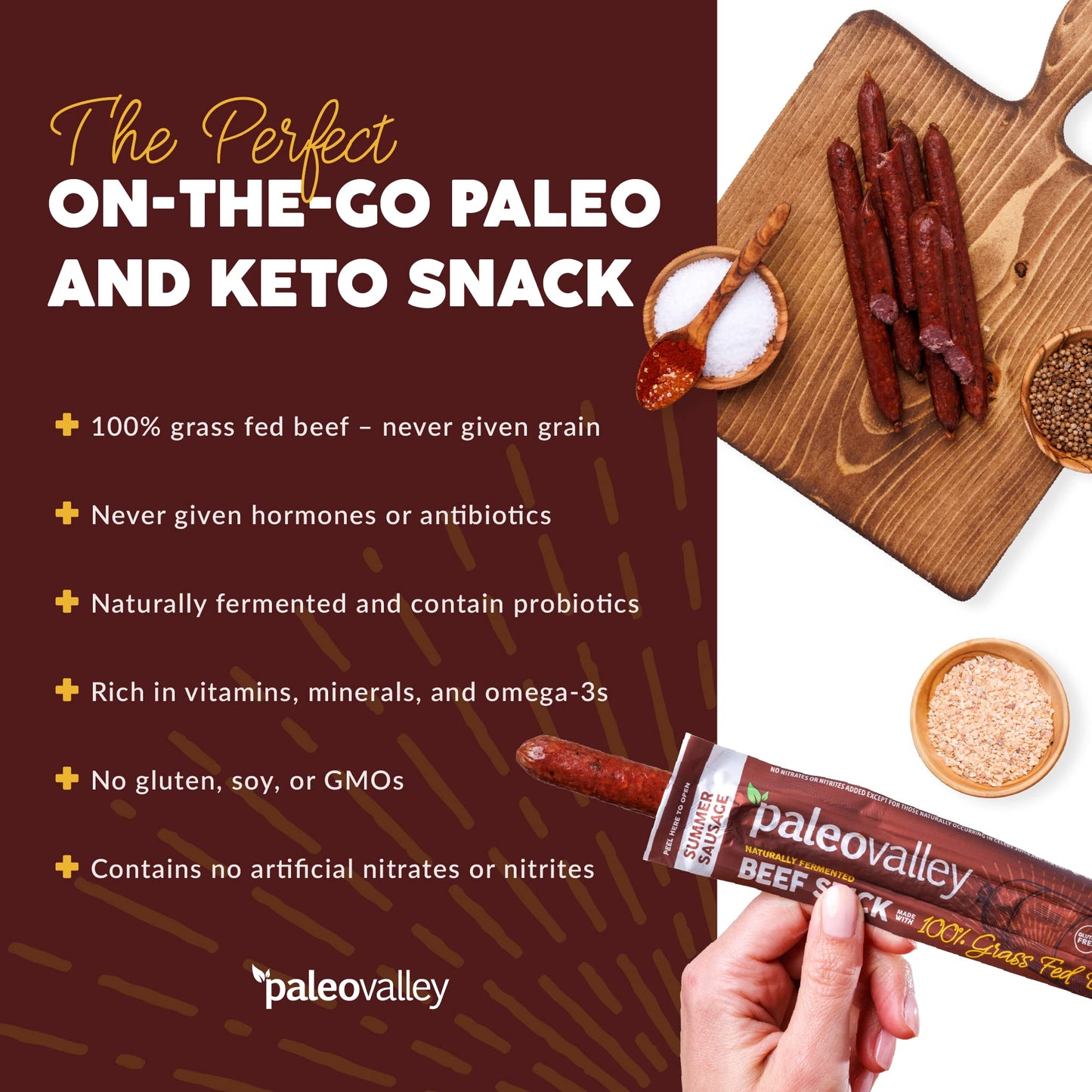 Paleovalley 100% Grass Fed Original Beef Sticks - Delicious Gluten Free Beef Snack - High Protein Keto Friendly