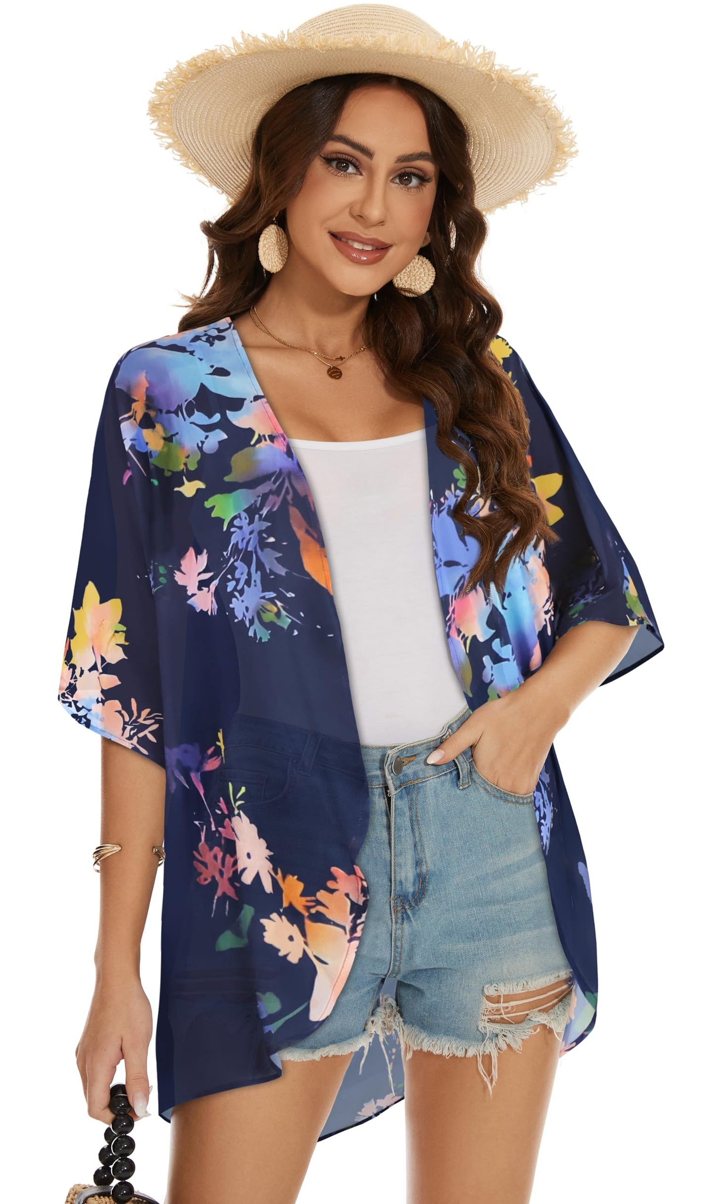 Womens Kimono Beach Cover Up Chiffon Cardigan Floral Tops Loose Capes