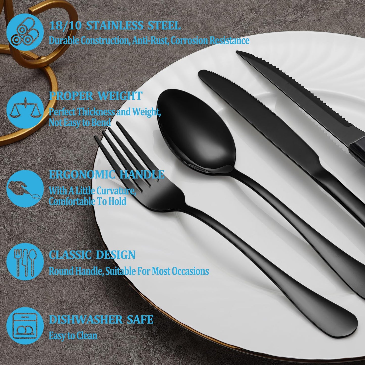 24 Pcs Silverware Set with Steak Knives Service for 4,Stainless Steel Flatware Set,Mirror Polished Cutlery Utensil Set,Home Kitchen Eating Tableware Set,Include Fork Knife Spoon Set,Dishwasher Safe