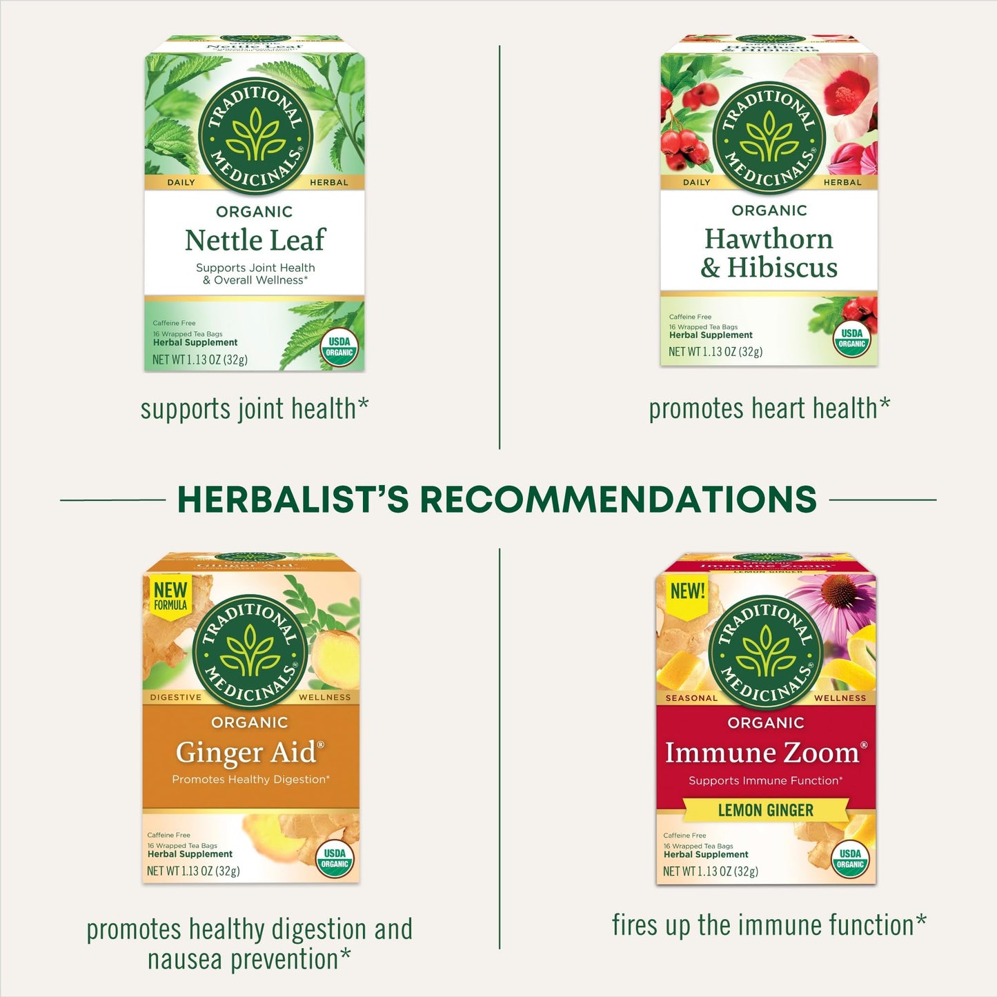 Traditional Medicinals Organic Nettle Leaf Herbal Tea, Supports Joint Health & Overall Wellness, (Pack of 1) - 16 Tea Bags