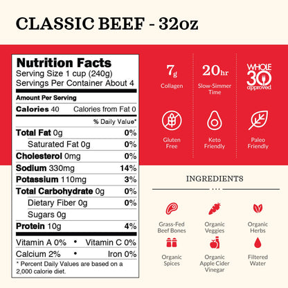 Kettle and Fire Classic Beef Bone Broth, Keto, Paleo, and Whole 30 Approved, Gluten Free, High in Protein and Collagen (6 Pack)