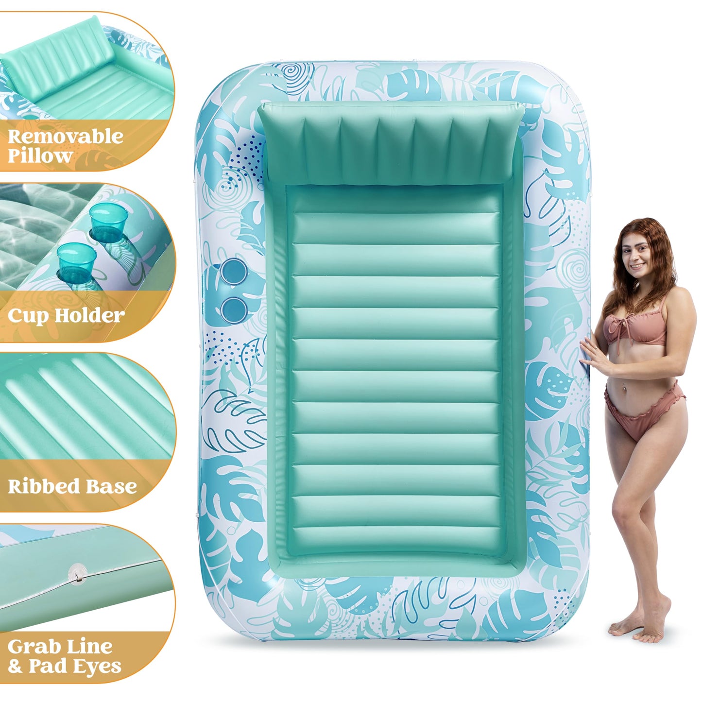 Sloosh Inflatable Tanning Pool Lounger Float for Adults, 70" x 46" Large Suntan Tub Pool Floats Sun Tan Tub Ice Bath Tub Tanning Bed Blow up Pool Raft Lounge Floatie, L-Blue