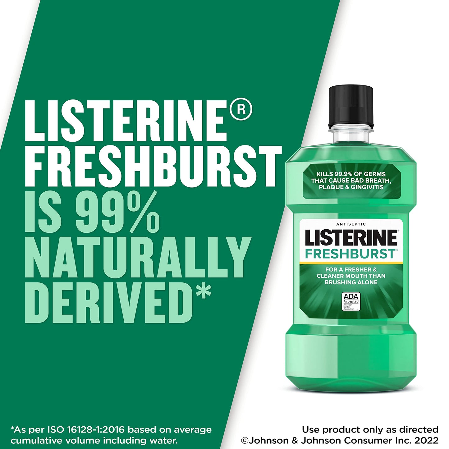 Listerine Freshburst Antiseptic Mouthwash for Bad Breath, Kills 99% of Germs That Cause Bad Breath & Fight Plaque & Gingivitis, ADA Accepted Mouthwash, Spearmint, 1 L