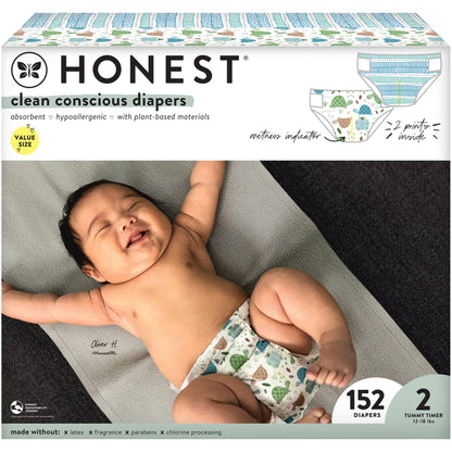 The Honest Company Clean Conscious Diapers | Plant-Based, Sustainable | Above It All + Pandas | Club Box, Size Newborn, 72 Count