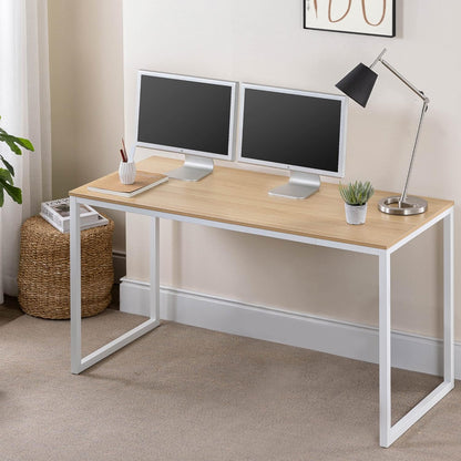 ZINUS Jennifer 55 Inch White Frame Desk, Computer Workstation, Office Desk, Dining Table, Easy Assembly, Natural