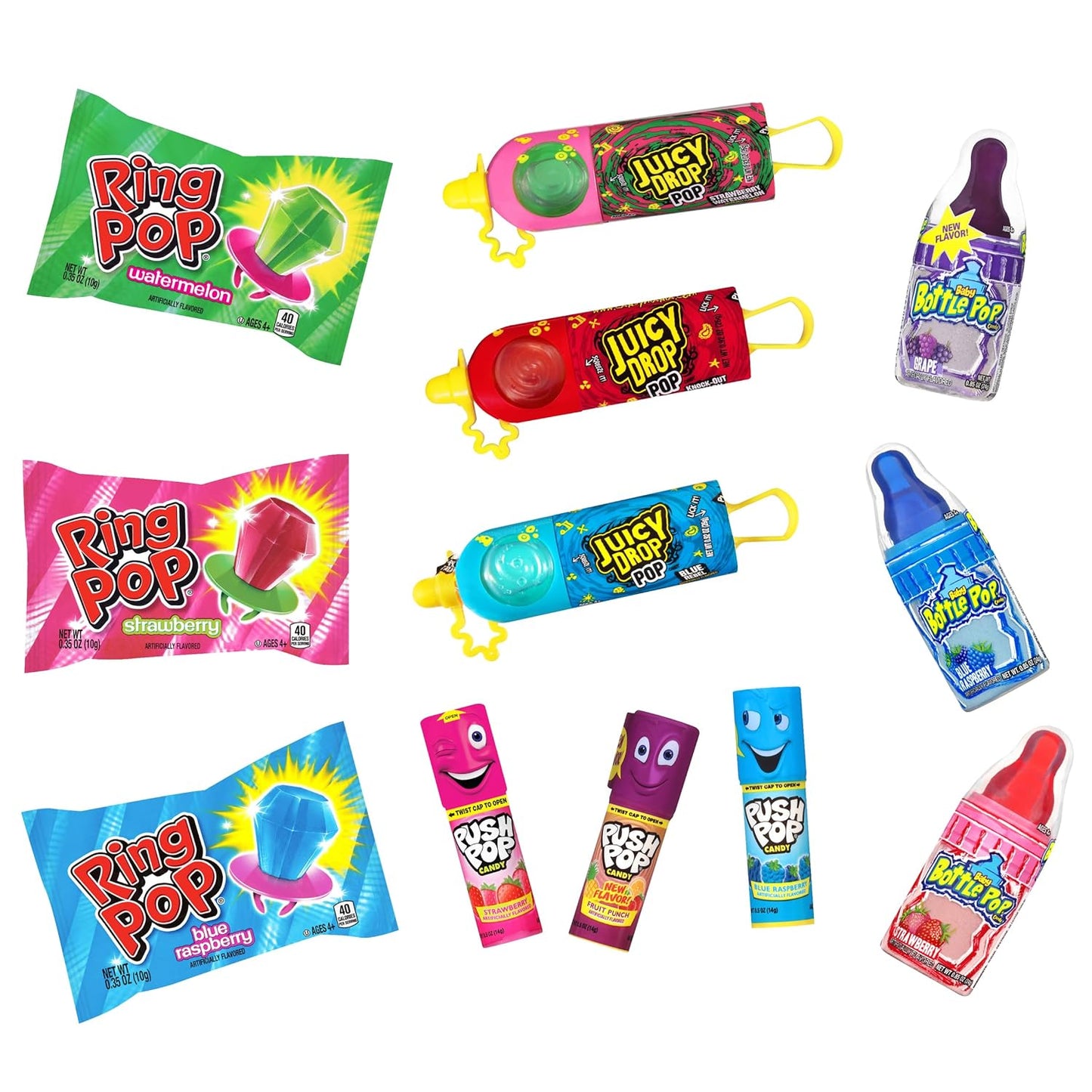 Bazooka Candy Brands Halloween Candy Variety Pack - 18 Ct Lollipops with Assorted Flavors From Ring Pop, Push Pop, Baby Bottle Pop & Juicy Drop - Halloween Candy Mix Gift Box For Parties & Goodie Bags