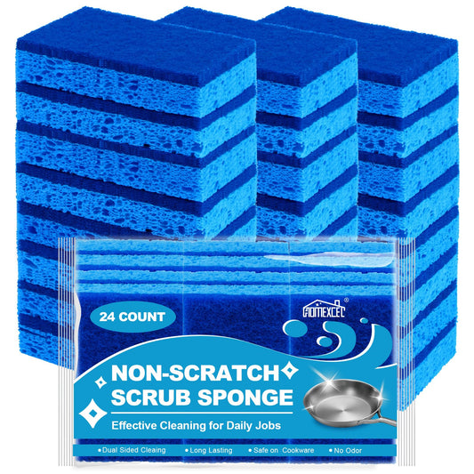 HOMEXCEL Sponges Kitchen 24pcs, Non-Scratch Scrub Dish Sponges, Safe on Non-Stick Cookware,Dual Sided Cleaning Sponges for Kitchen,Household,Bathroom and More