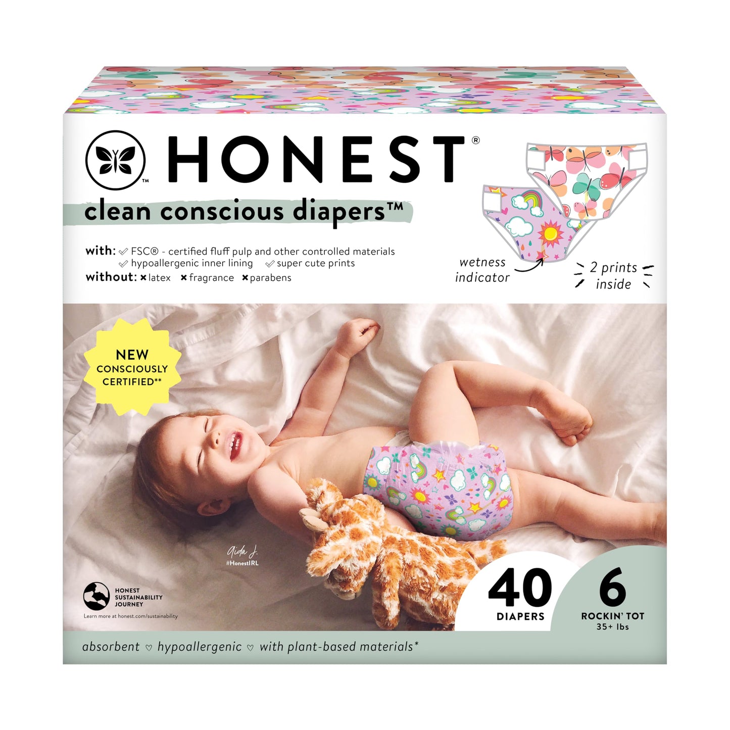 The Honest Company Clean Conscious Diapers | Plant-Based, Sustainable | Above It All + Pandas | Club Box, Size Newborn, 72 Count