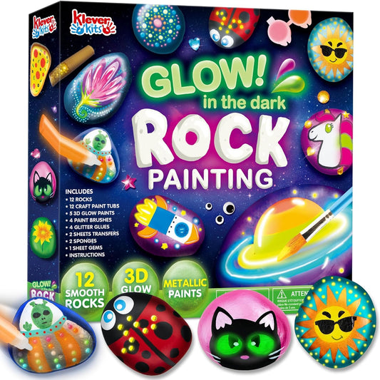 JOYIN Rock Painting Kit- Glow in The Dark Rock Kit, Arts and Crafts for Kids Ages 6-12, Art Supplies, Kids Craft Paint Kits, Arts & Crafts Toy for Boys Girls Birthday Party Gift