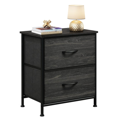 WLIVE Black Nightstand, Small Dresser for Bedroom with 2 Fabric Drawer, Bed Side Table with Drawers, End Table Bedside Furniture, Sturdy Steel Frame, Wood Top, Closet Organizer, College Dorm