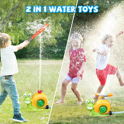 2 in 1 Outdoor Water Sprinkler Baseball Toy for Kids and Toddler, Backyard 360° Roating Snail Sprinkler Toy Tee Ball Games,Summer Splashing Fun Toys for 3 4 5 6 7 8 Year Old Boys Girls Gift