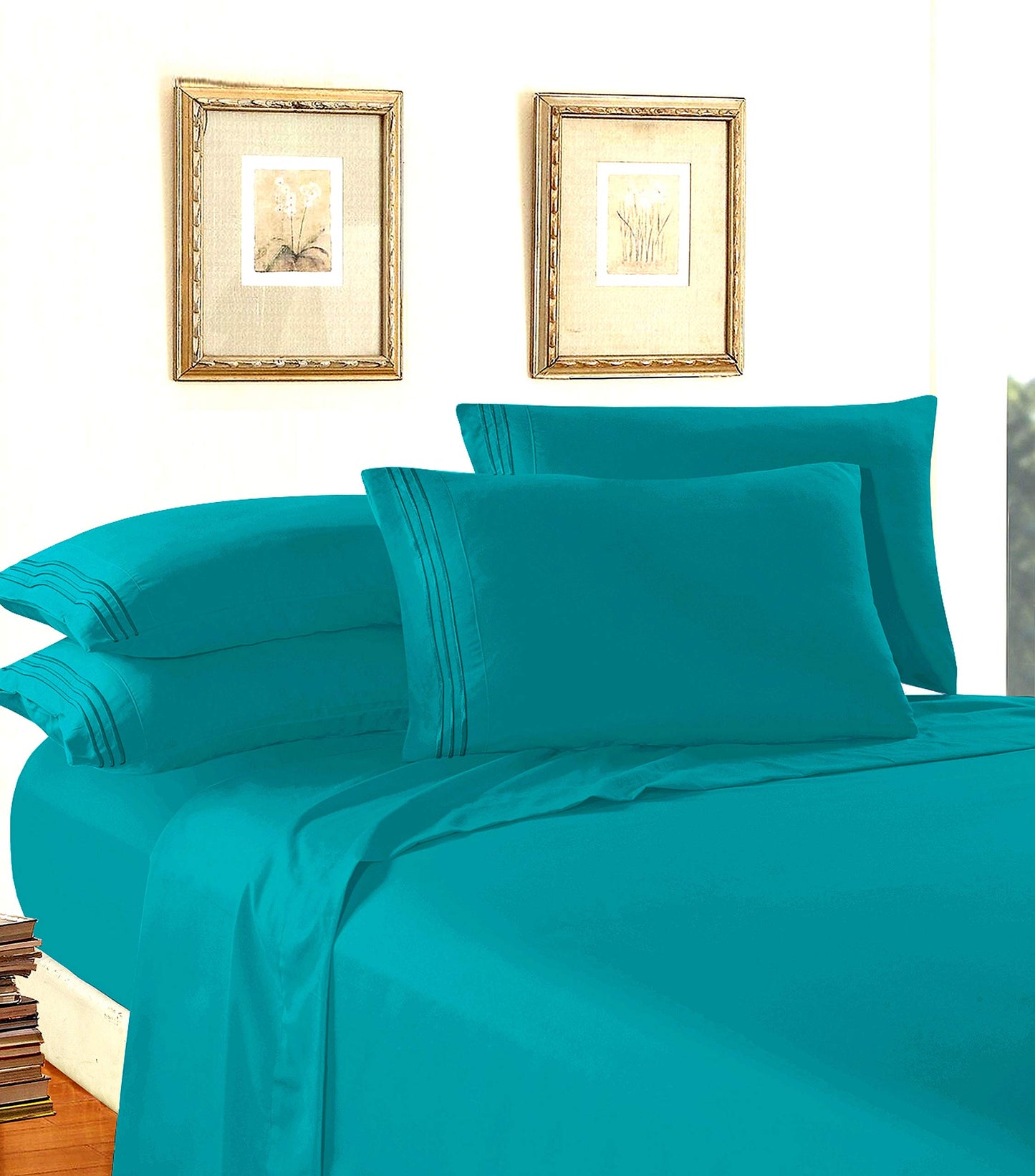 Elegant Comfort Luxury 1500 Premium Hotel Quality Microfiber 4-Piece Sheet Set - Wrinkle Resistant, All Around Elastic Fitted Sheet, Deep Pocket up to 16", Twin/Twin XL, Aqua