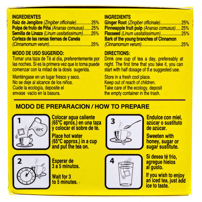 Tea CHUPA Panza, Tea Based ONGINGER Root, PINNEAPPLE, Flaxseed & Cinnamon (30 Tea Bags/0.10 oz Each)