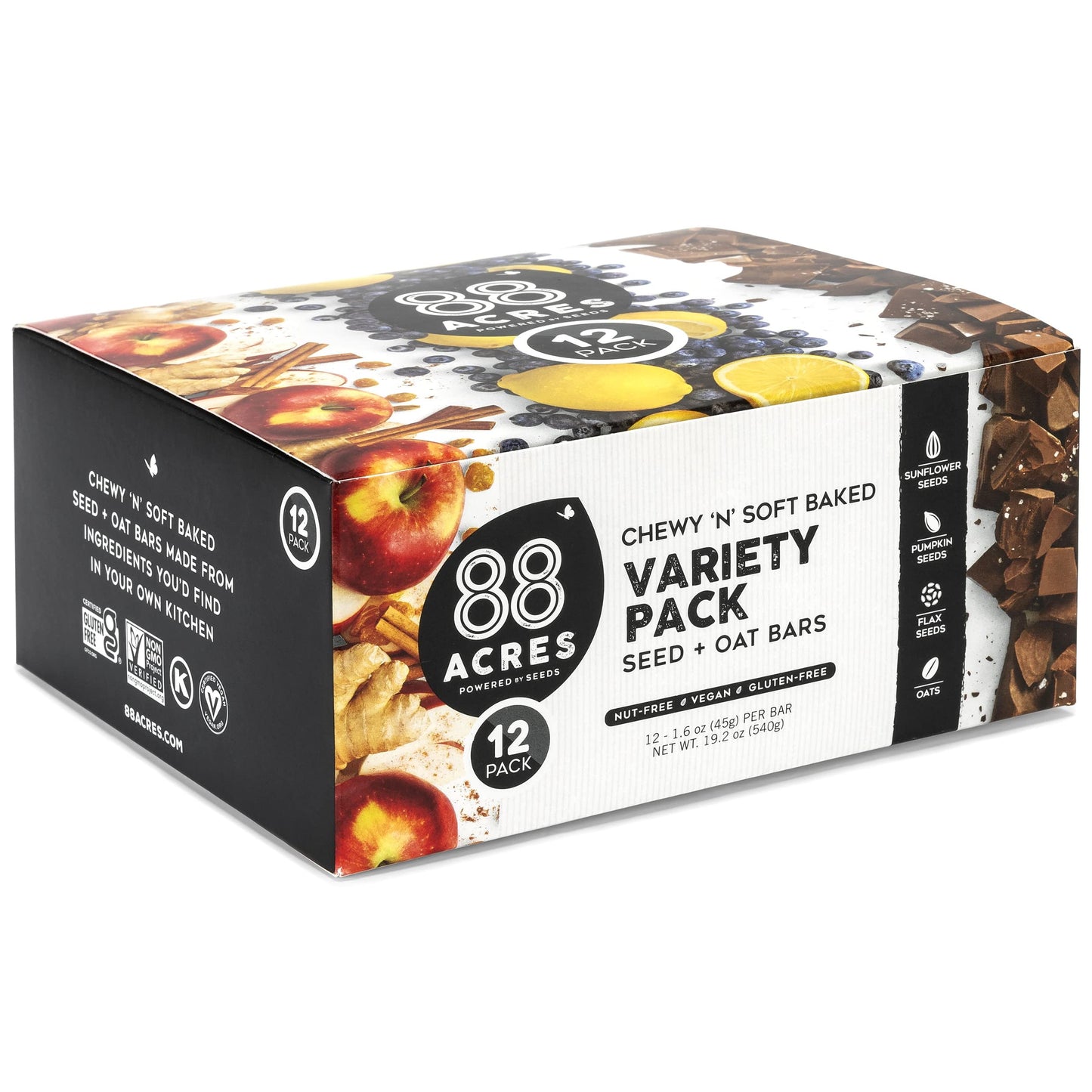 88 Acres Granola Bars | Dark Chocolate Sea Salt | Gluten Free, Nut-Free Oat and Seed Snack Bar | Vegan & Non GMO | 12 Pack