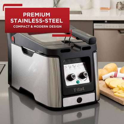 T-fal 3.5L Stainless Steel Deep Fryer with Basket, 1700W, Oil Filtration, Temp Control, Digital Timer, Dishwasher Safe Parts