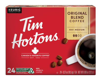 Tim Hortons Original Blend, Medium Roast Coffee, Single-Serve K-Cup Pods Compatible with Keurig Brewers, 24 Count(Pack of 1)(Packaging may vary)