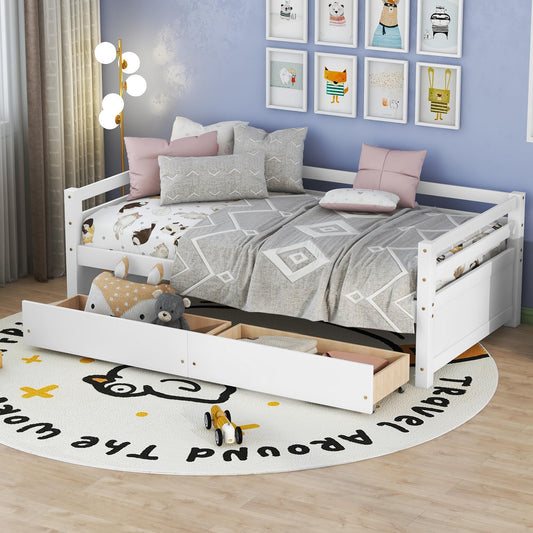 Harper & Bright Designs Twin Daybed with 2 Storage Drawers, Wooden Twin Size Daybed Frame, Dual-Use Daybed Sofa Kids Bed for Living Room,Guest Room,Children Room, No Box Spring Needed, White