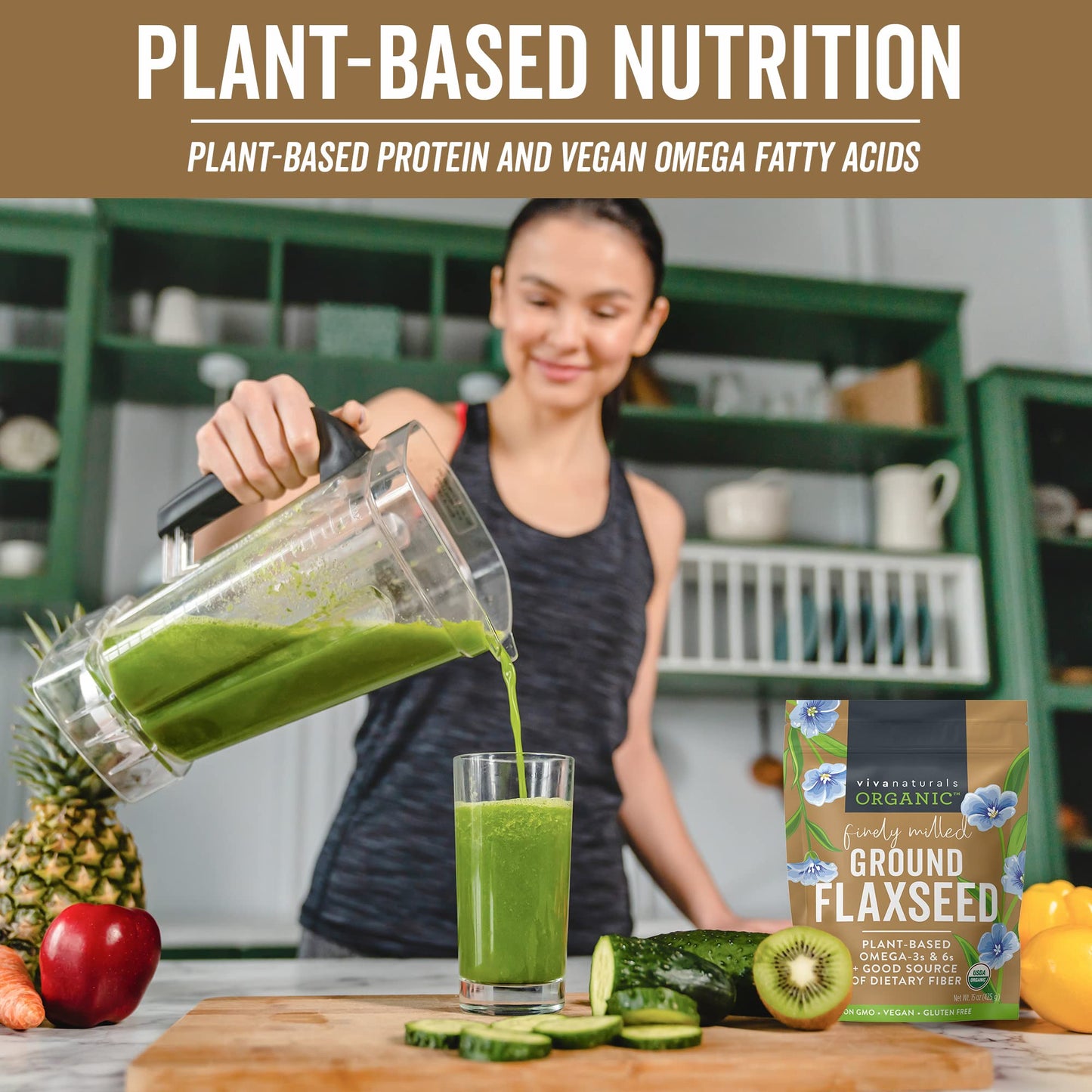 Viva Naturals Organic Ground Flaxseed - Premium Quality Plant-Based Protein and Vegan Omega 3 with Fiber, Perfect for Smoothies, Finely Milled Flaxseed 15 oz (425 g)