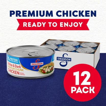 Swanson White Premium Chunk Canned Chicken Breast in Water, Fully Cooked Chicken, 4.5 OZ Can (Pack of 4)