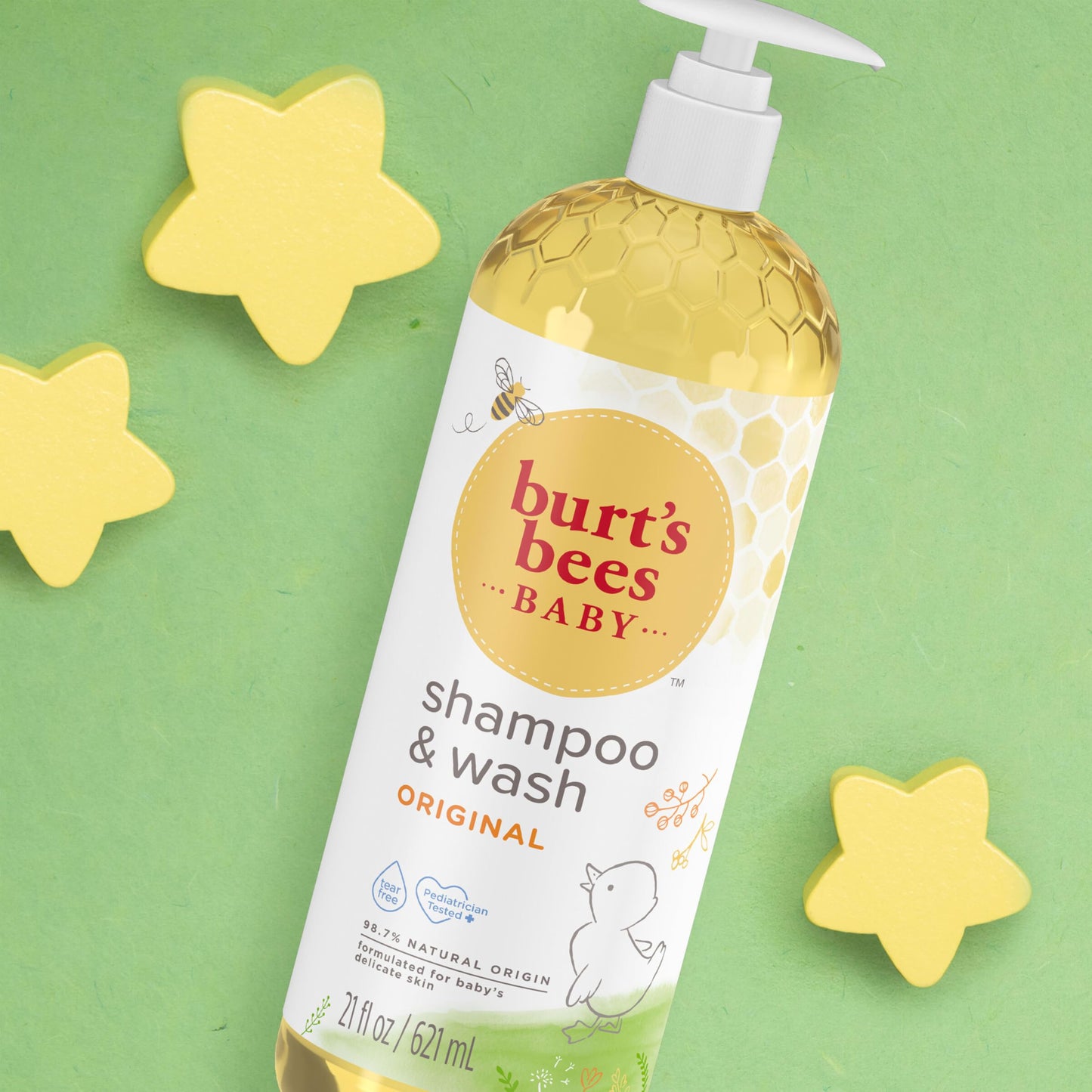 Burt's Bees Baby Shampoo and Wash, Original, Tear Free, Pediatrician Tested, 98.7% Natural Origin, 21 Fluid Ounces