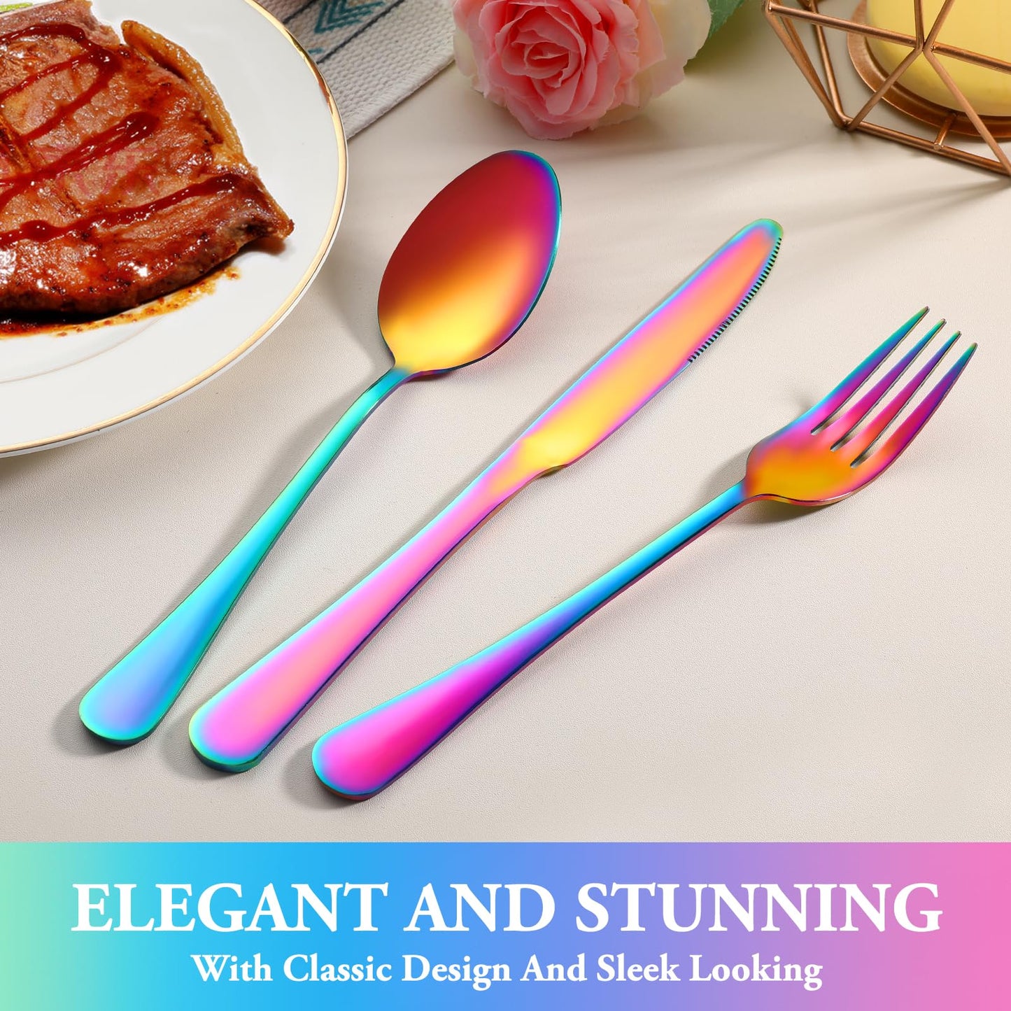 24 Pcs Silverware Set with Steak Knives Service for 4,Stainless Steel Flatware Set,Mirror Polished Cutlery Utensil Set,Home Kitchen Eating Tableware Set,Include Fork Knife Spoon Set,Dishwasher Safe