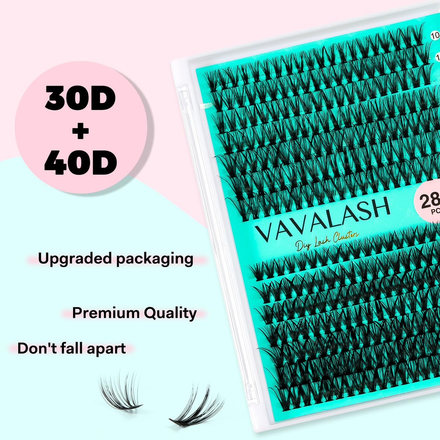 VAVALASH DIY Lash Extension Kit 280 Clusters Individual Lashes Kit 30D 40D 0.07D-10-16mm Lash Clusters, Lash Bond and Seal, Lash Tweezer for DIY Eyelash Extension at Home（Kit-30D+40D-0.07D-10-16MIX）