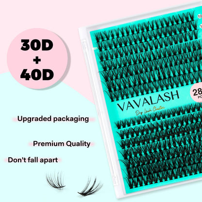 VAVALASH DIY Lash Extension Kit 280 Clusters Individual Lashes Kit 30D 40D 0.07D-10-16mm Lash Clusters, Lash Bond and Seal, Lash Tweezer for DIY Eyelash Extension at Home（Kit-30D+40D-0.07D-10-16MIX）