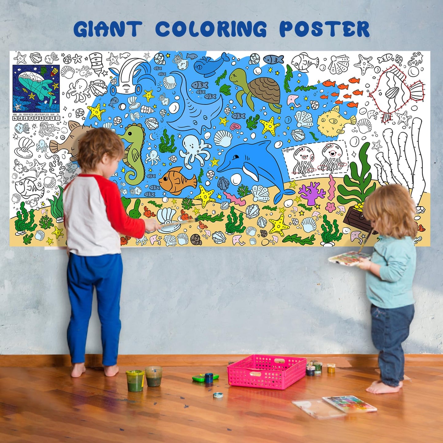 PADTIC Giant Coloring Poster,30x72Inch Happy Birthday Drawing Paper Coloring Tablecloth,DIY Birthday Activity Poster Table Cover,Kids Art Crafts Coloring Mat,Home Classroom Birthday Party Suppiles