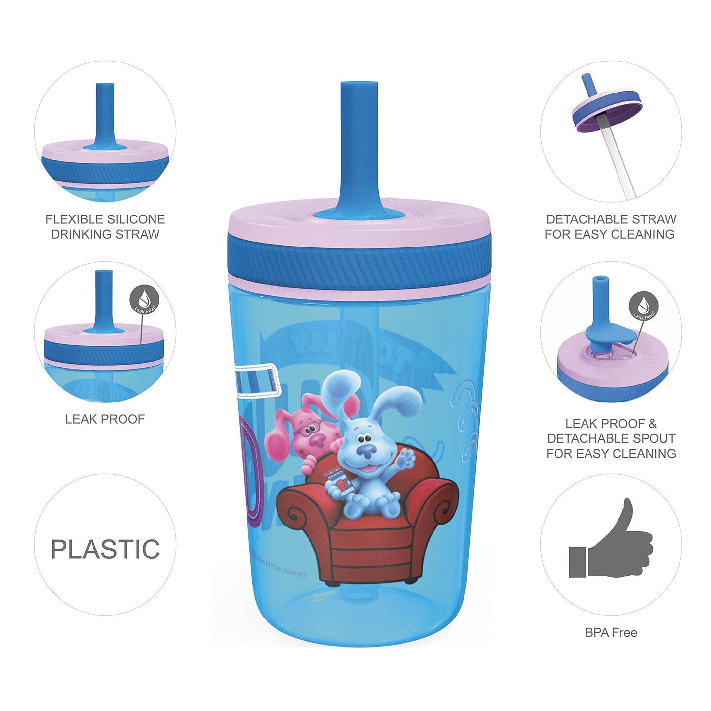 Zak Designs 15oz Bluey Kelso Tumbler Set, BPA-Free Leak-Proof Screw-On Lid with Straw Made of Durable Plastic and Silicone, Perfect Bundle for Kids, 2 Count (Pack of 1)