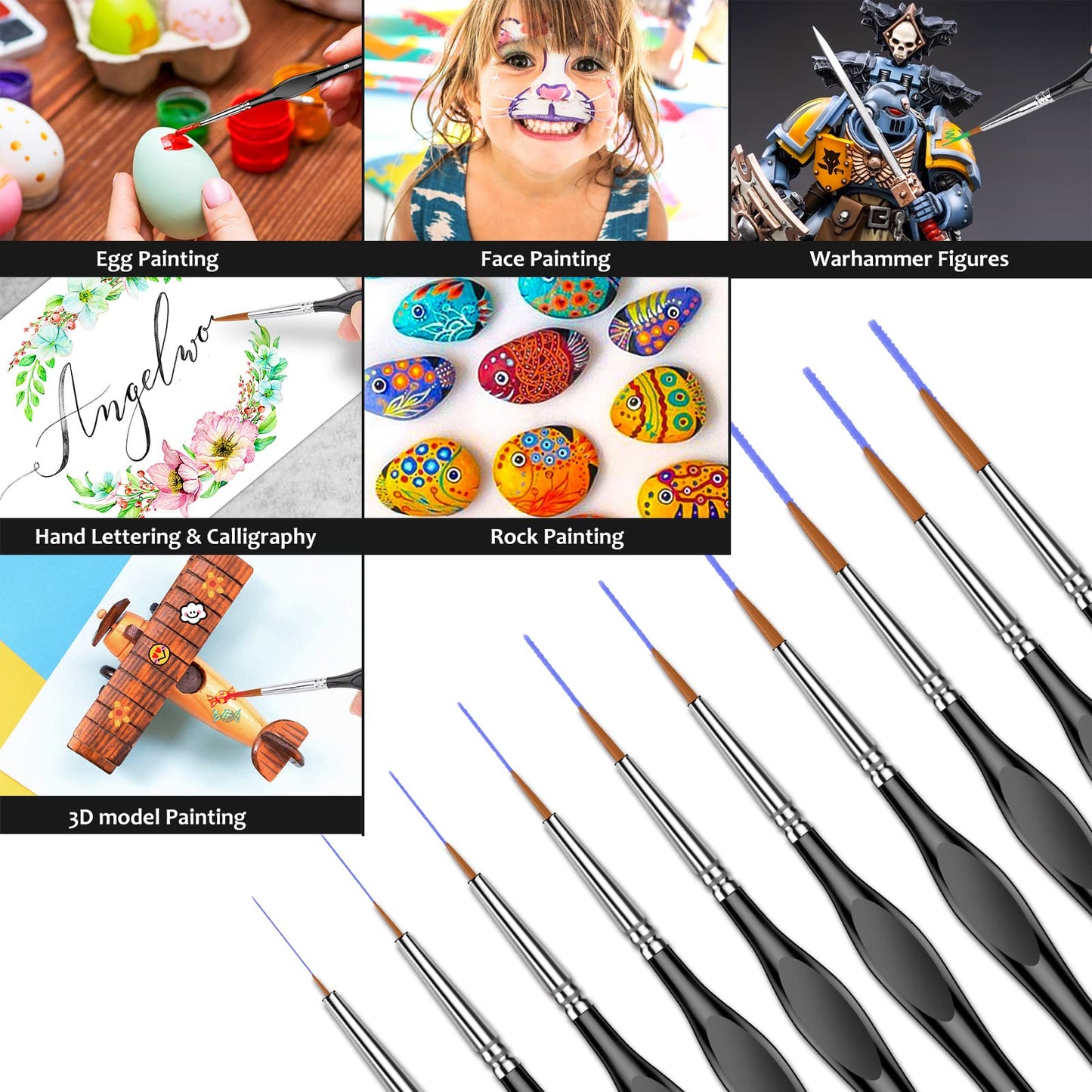 10Pcs Micro Paint Brushes Set with Triangular Handles - For Acrylic, Watercolor, Crafts, Models