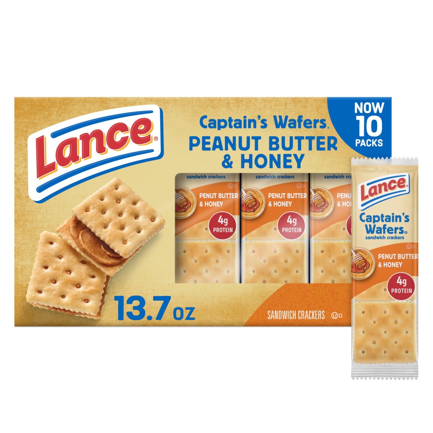 Lance Sandwich Crackers, Captain's Wafer Grilled Cheese, 10 Individual Packs, 6 Sandwiches Each