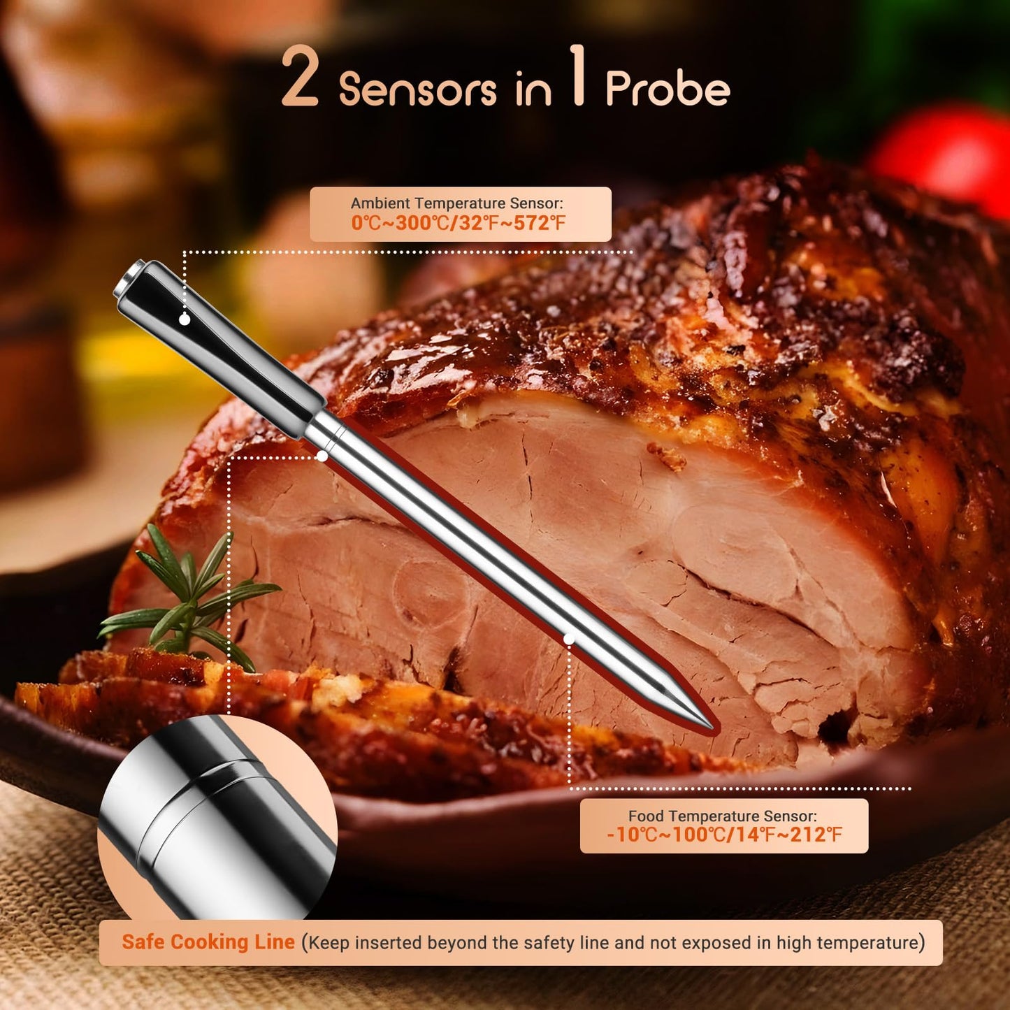 INKBIRD Wireless Meat Thermometer INT-11P-B, Bluetooth Meat Thermometer Wireless for Grilling Smoking, IP67 Waterproof Smart Meat Probe for BBQ Grill Smoker Rotisserie Rechargeable Box Gifts for Men