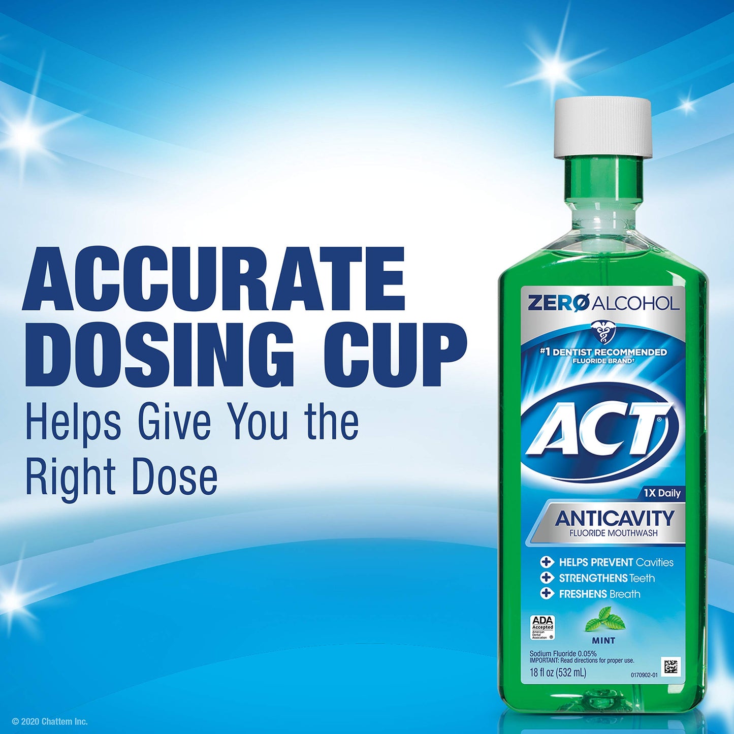 ACT Anticavity Zero Alcohol Fluoride Mouthwash 18 fl. oz., With Accurate Dosing Cup, Mint