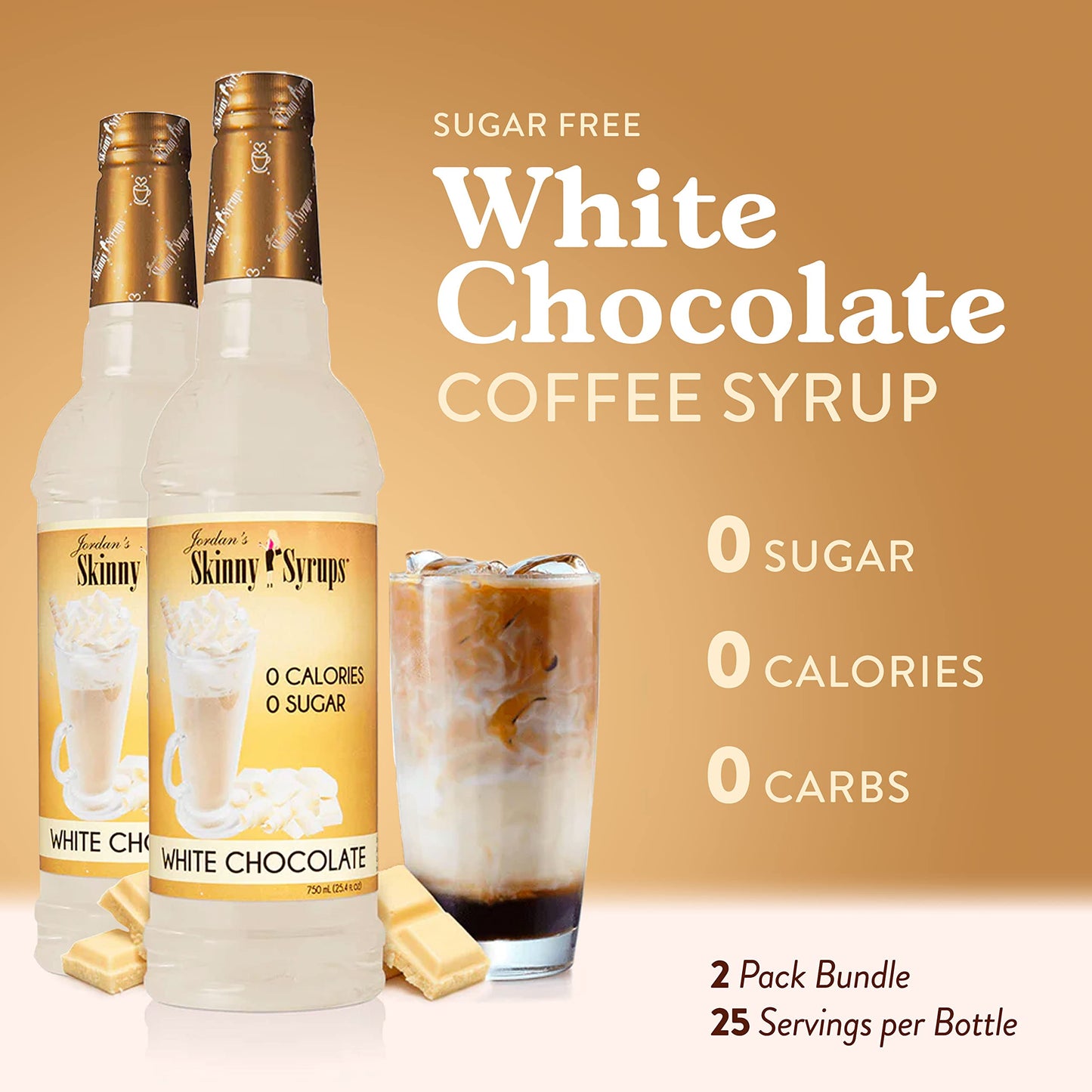 Jordan's Skinny Syrups Sugar Free Coffee Syrup, Vanilla Flavor Drink Mix, Zero Calorie Flavoring for Chai Latte, Protein Shake, Food and More, Gluten Free, Keto Friendly, 25.4 Fl Oz, 2 Pack